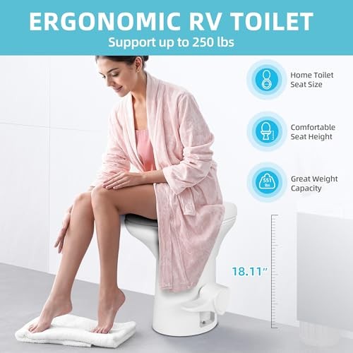 RV Toilet with Enamel Bowl, Plastic Toilet Body, Pedal Flush, Gravity Flush