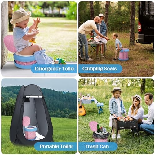 Portable Toilet Camping Foldable Potty Travel Toilet Adjustable Pink&Blue