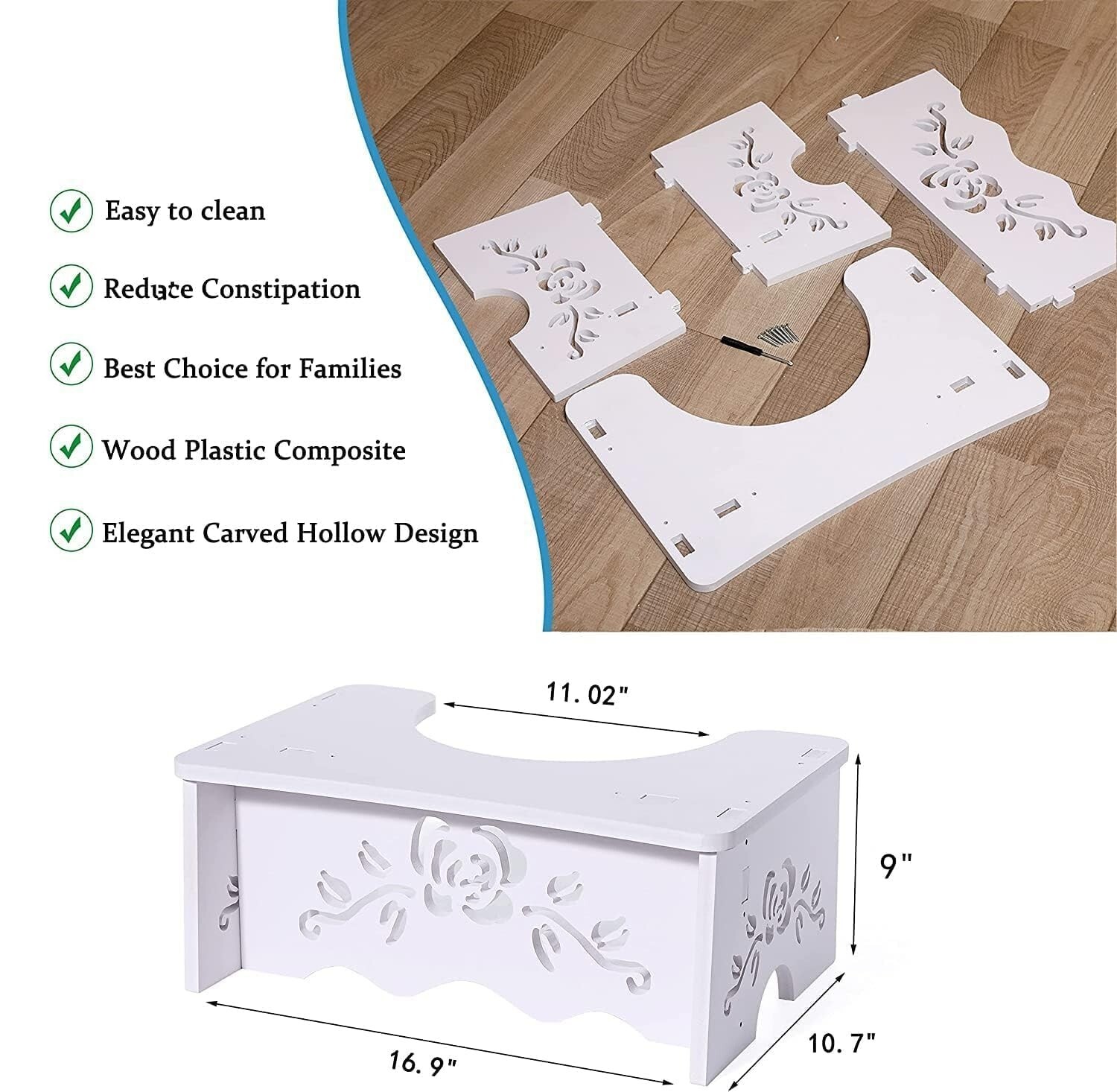 Taburete Plegable Para Inodoro Para Adultos, Plástico Resistente De 9 Pulgadas.