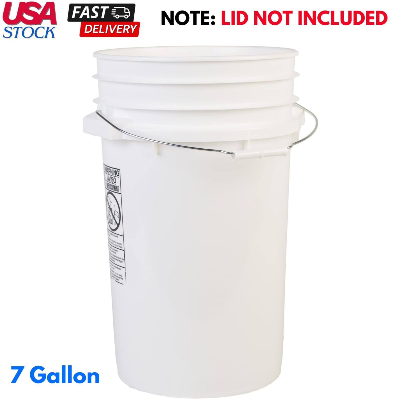 7 Gallon Large Bucket Pail Container White for Ice Fishing Portable Toilet Seat