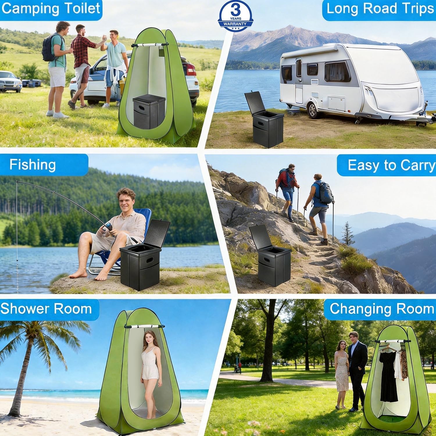 Foldable Portable Commode 190lb Camping Toilet