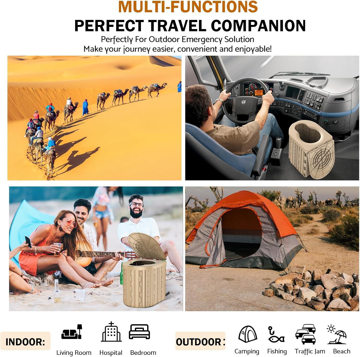 Portable Toilet, Upgraded 15” Toilet with Removable Paper Holder, Camping Toile
