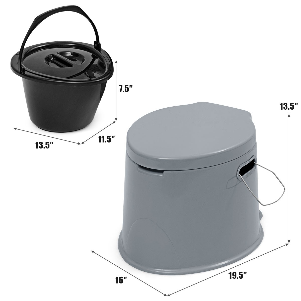 Portable Travel Toilet Indoor Outdoor W/Paper Holder for Outdoor Camping Grey