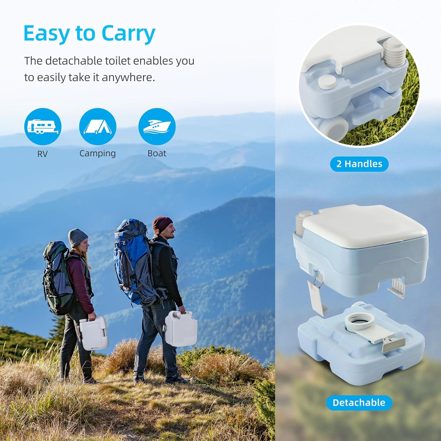 2.64 Gallon Portable Toilet for Camping, RV Travel Potty with Press Flush Pump,