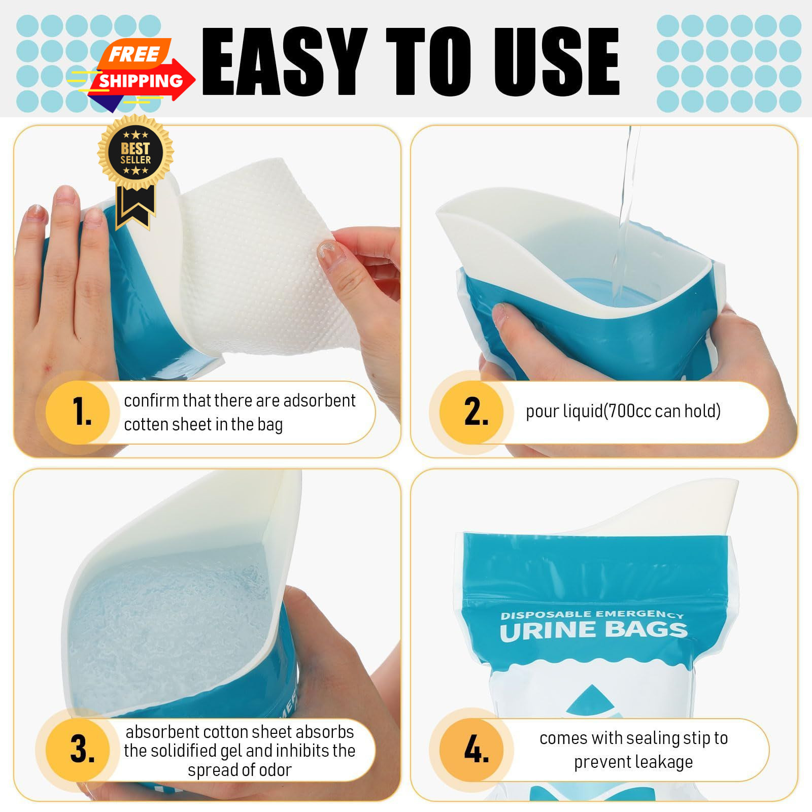 Nuogo 100 Pcs Disposable Urine Bag 800cc Portable Emergency Pee Bags 800 CC