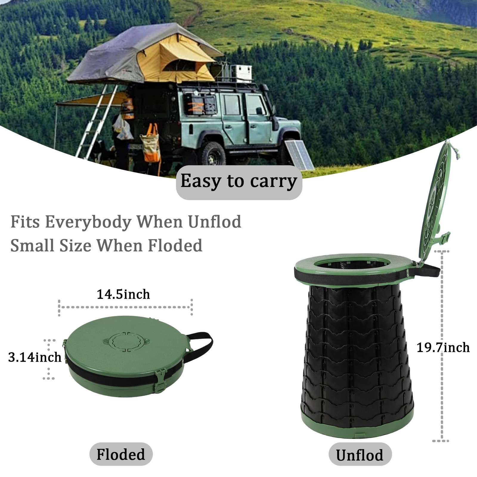 XXL Portable Toilet -19.7″H 15″ D Adjustable Foldable Camping Toilet, Luggabl…