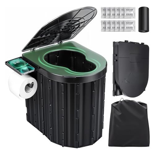 Portable Camping Toilet – Folding Travel Potty with Lid & Paper Holder for RV, H