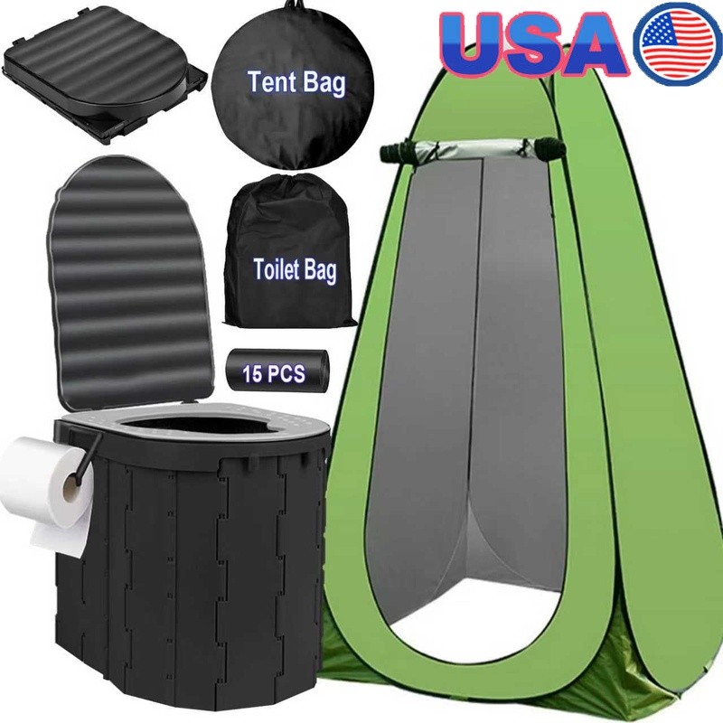 Portable Camping Toilet W/ Pop Up Privacy Tent Outdoor Shower Changing Room New