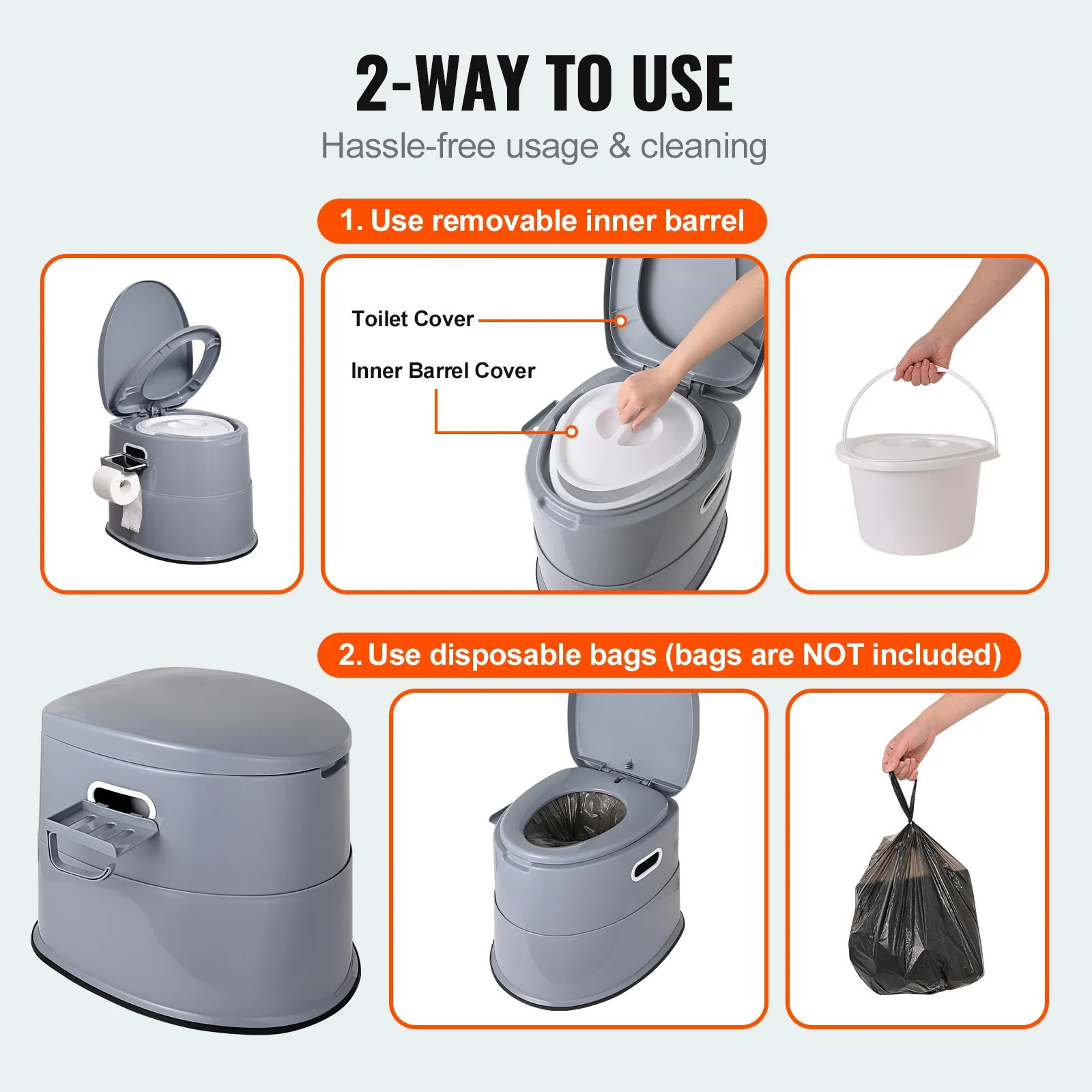 KFFKFF Portable Camping Toilet 1.3 Gal Inner Pail Tissue Holder