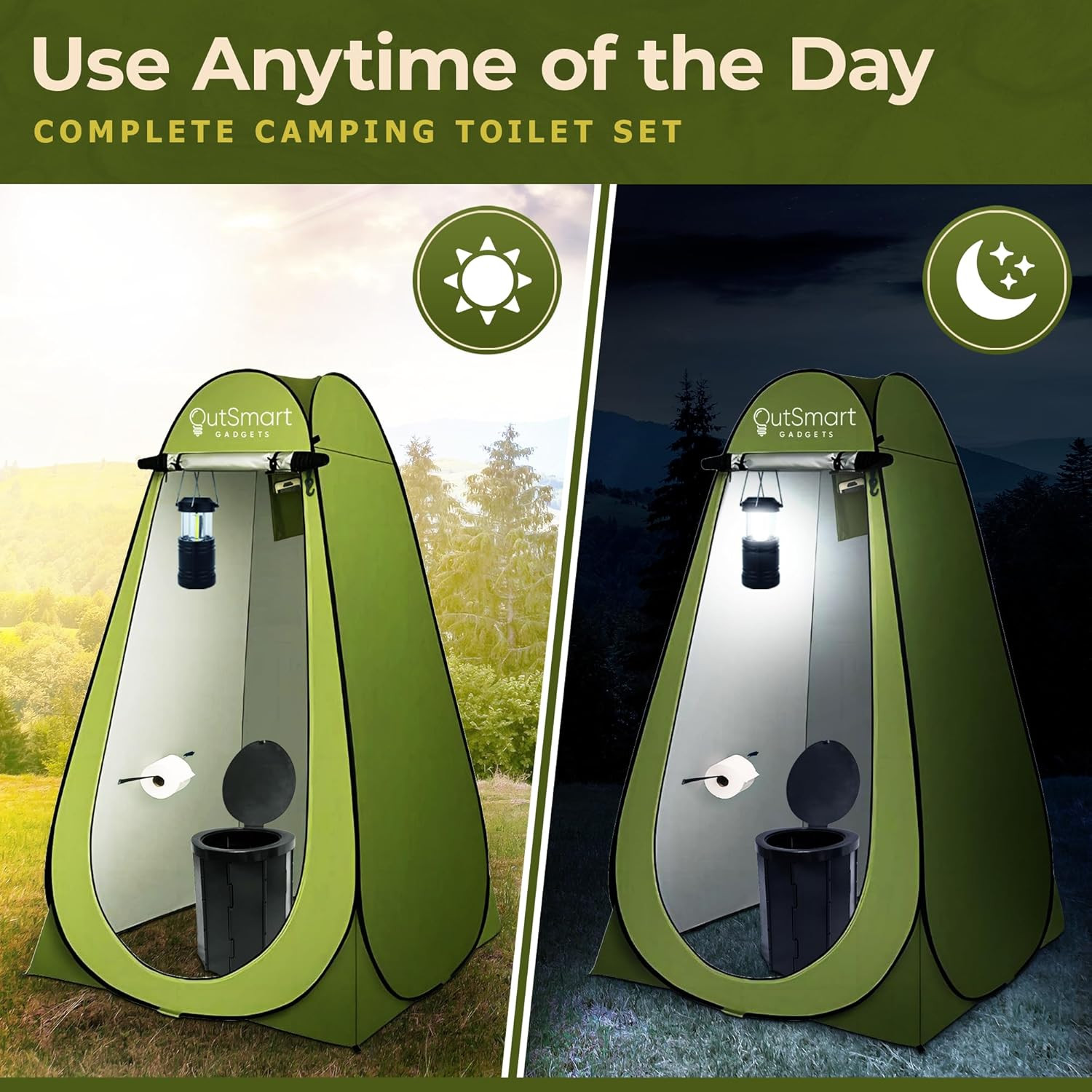 Outdoor Portable Toilet Set for Adults with Camping Night Lantern, Folding XL To