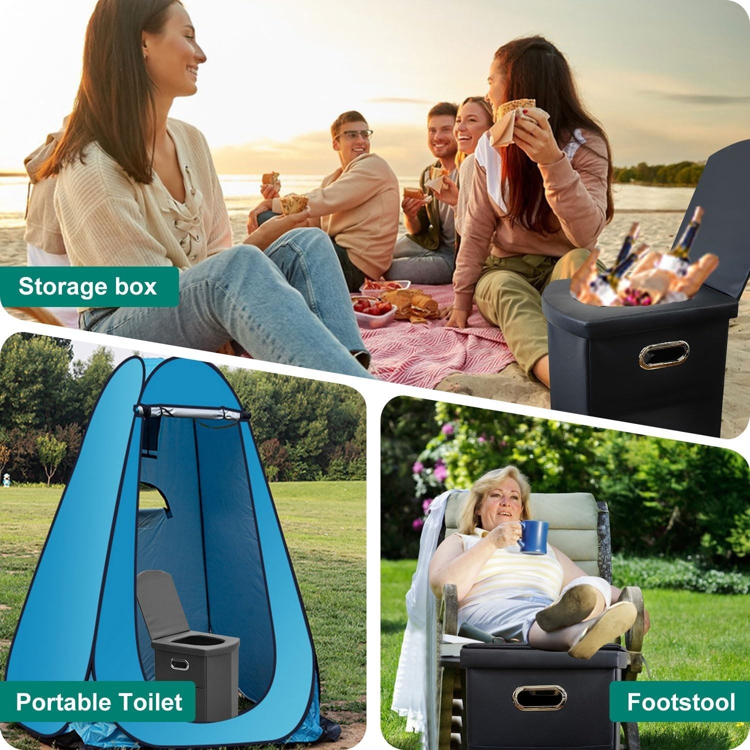 Ergonomic Extra Large Folding Portable Toilet for Camping & Travel – 16.5” High
