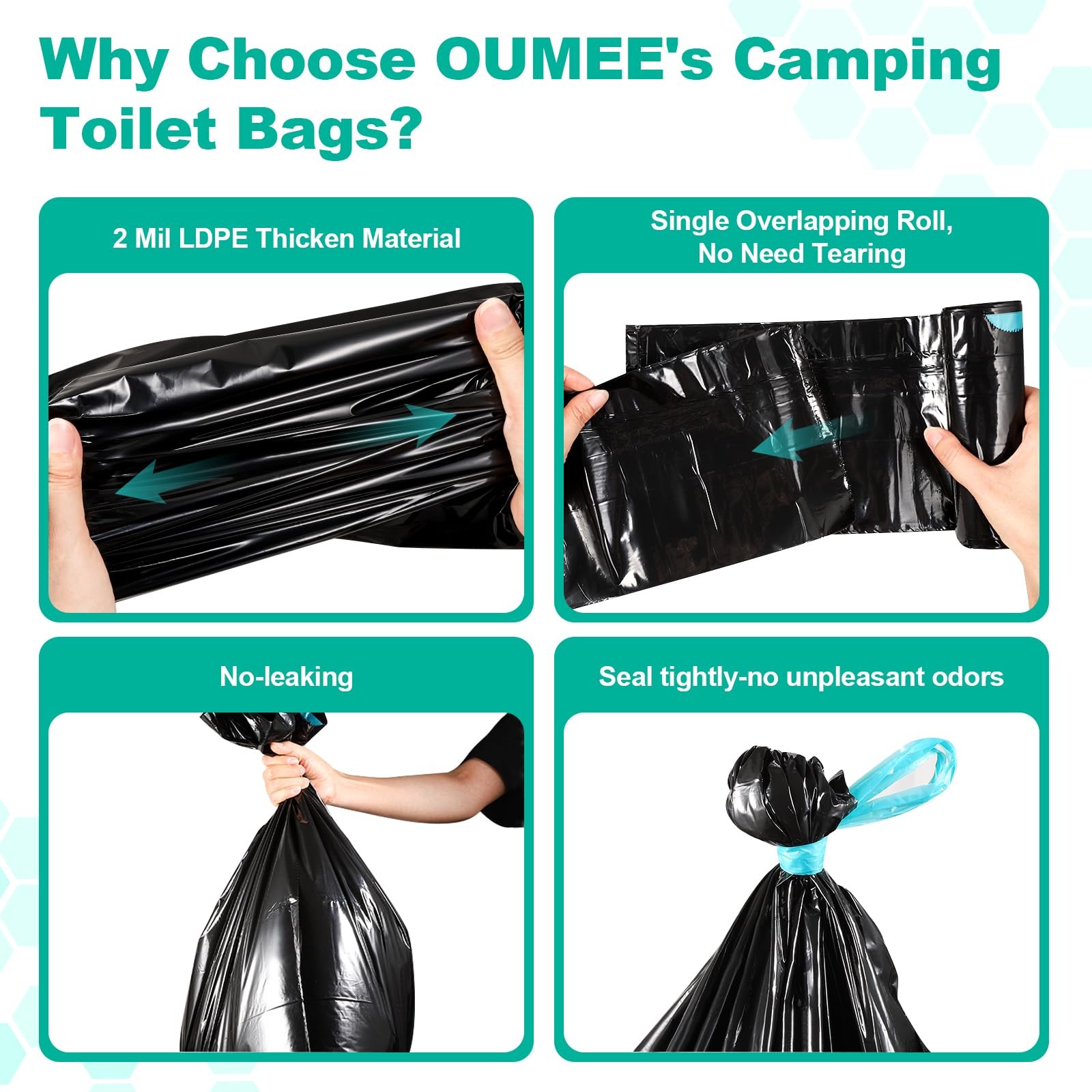 60 Portable Toilet Bags with Poo Gel Set, 8 Gallon Camping Toilet Bags with