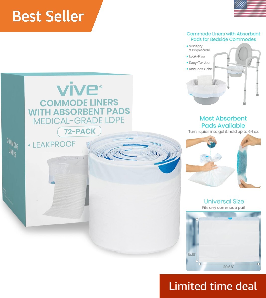 Super Absorbent Portable Toilet Commode Liners – Fits Standard/Bariatric Pails