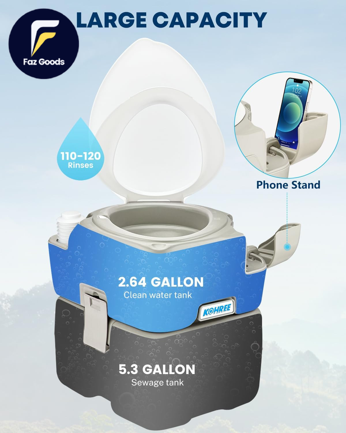 Portable Toilet for Camping 5.3 Gal: 20L Cassette Toilet Porta Potty for Adults