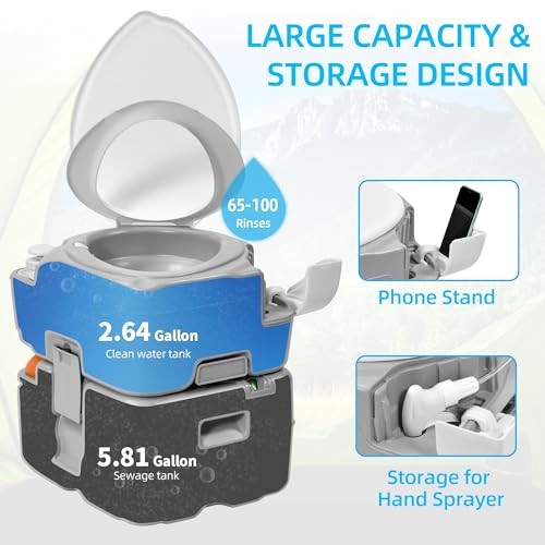 Portable Toilet Camping Porta Pottylon 5.8 Gal Extended Diagonal+Bag+Sprayer