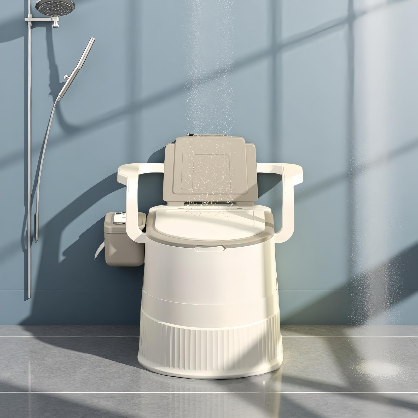 RVTENRIO Portable toilet seat with armrests, with lid, with tissue holder, wi…