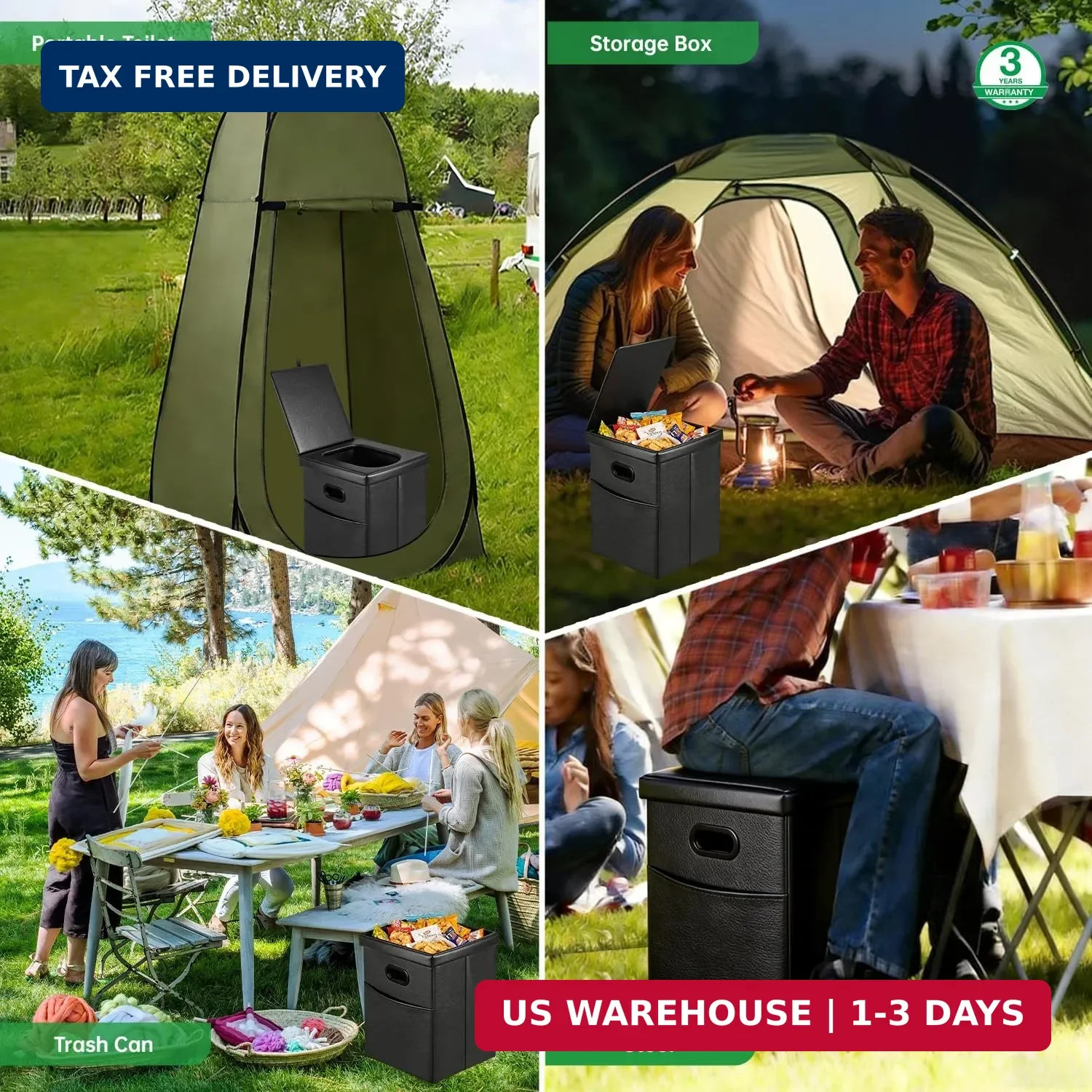 Panmout 16.5″ XL Portable Toilet for Camping, Foldable Travel Toilet for Adults