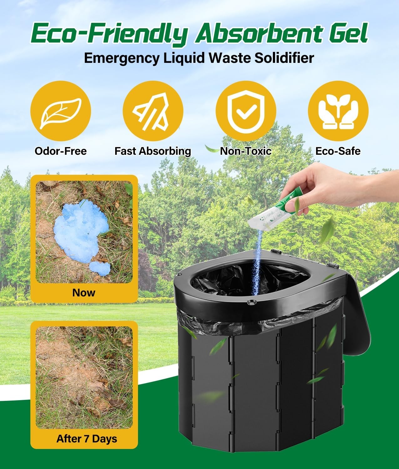 40 Pack Portable Toilet Bags – Eco Super Absorbent Gel for Camping, RV, Travel