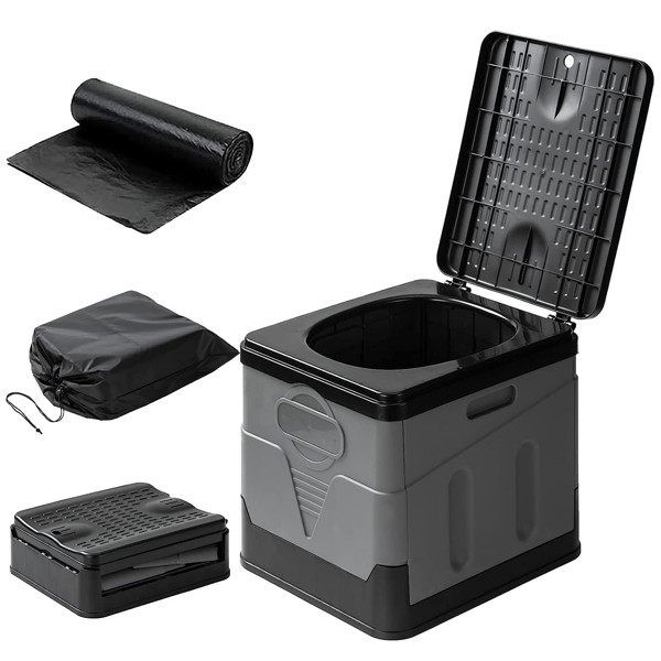 Portable Foldable Camping Toilet with Lid Carry Bag For Outdoor Travel Car