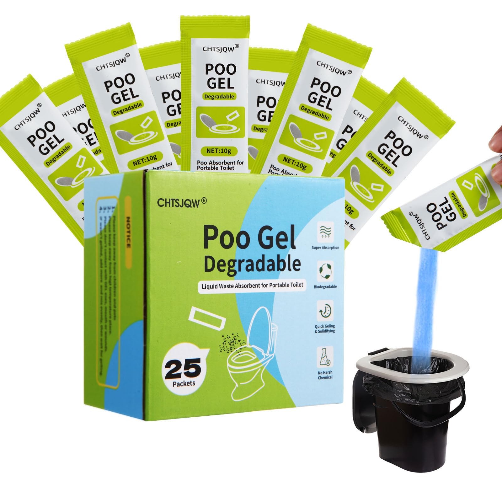 CHTSJQW Portable Toilet Absorbent Gel, 25 0.35 Ounce (Pack of 25), 25 Packets
