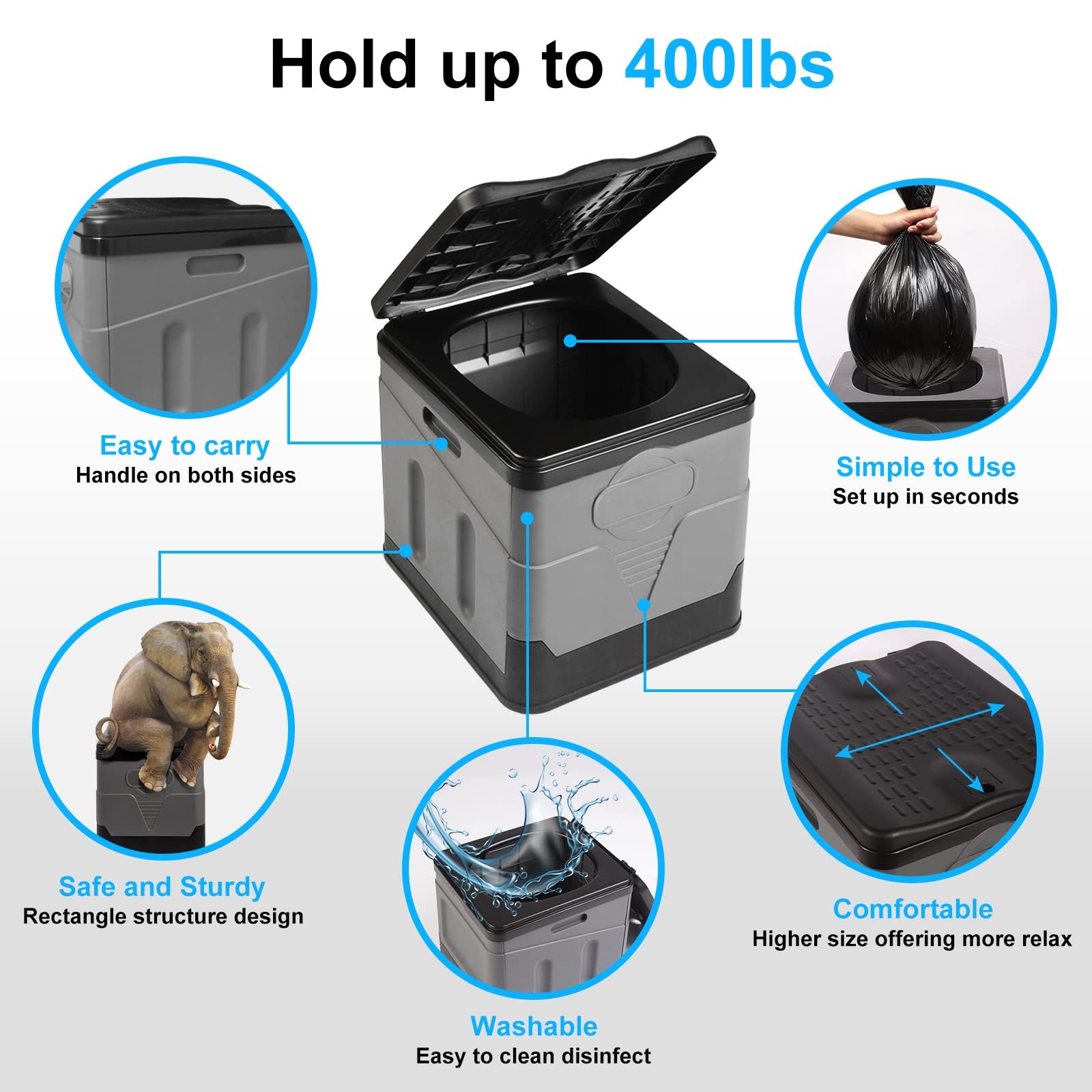 Large Portable Toilet Camping Toilets for Car Indoor Outdoor Commode Foldable…