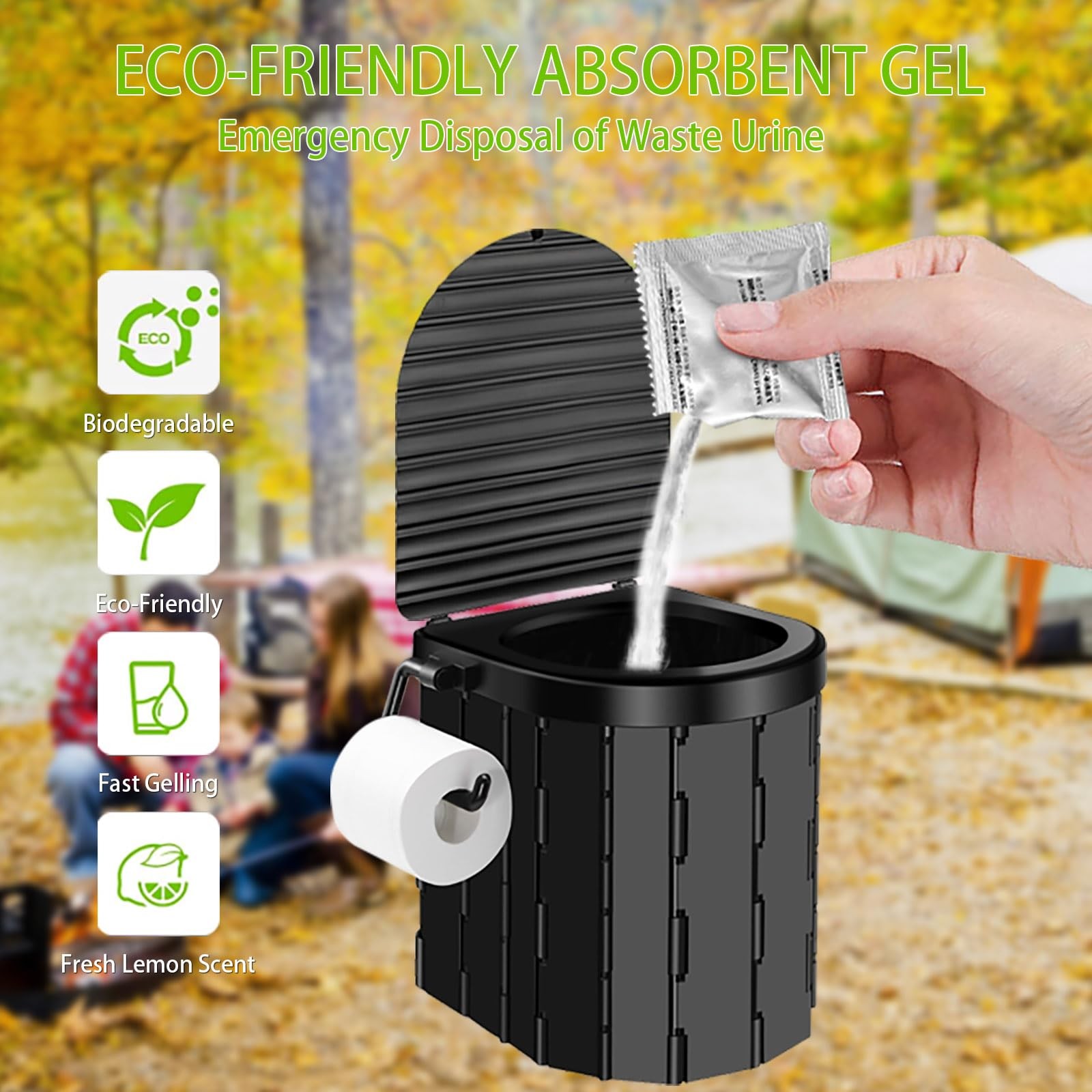 Portable Toilet Kit for Adults, Camping with Pop-Up Small, Green
