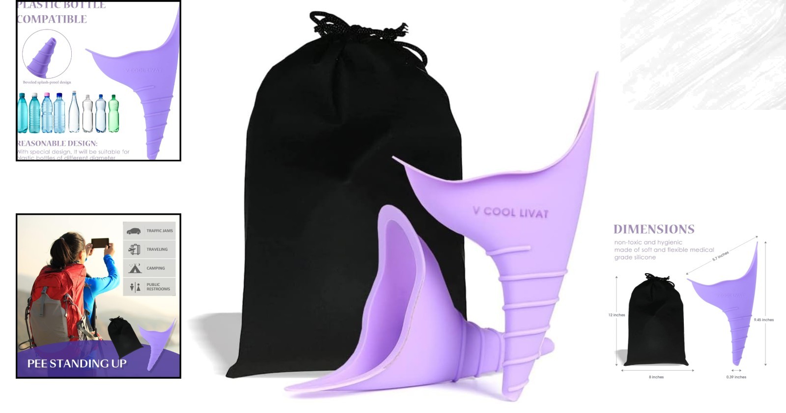 Lightweight Pee Funnel – 2 Pack Reusable Silicone Female Urination Device