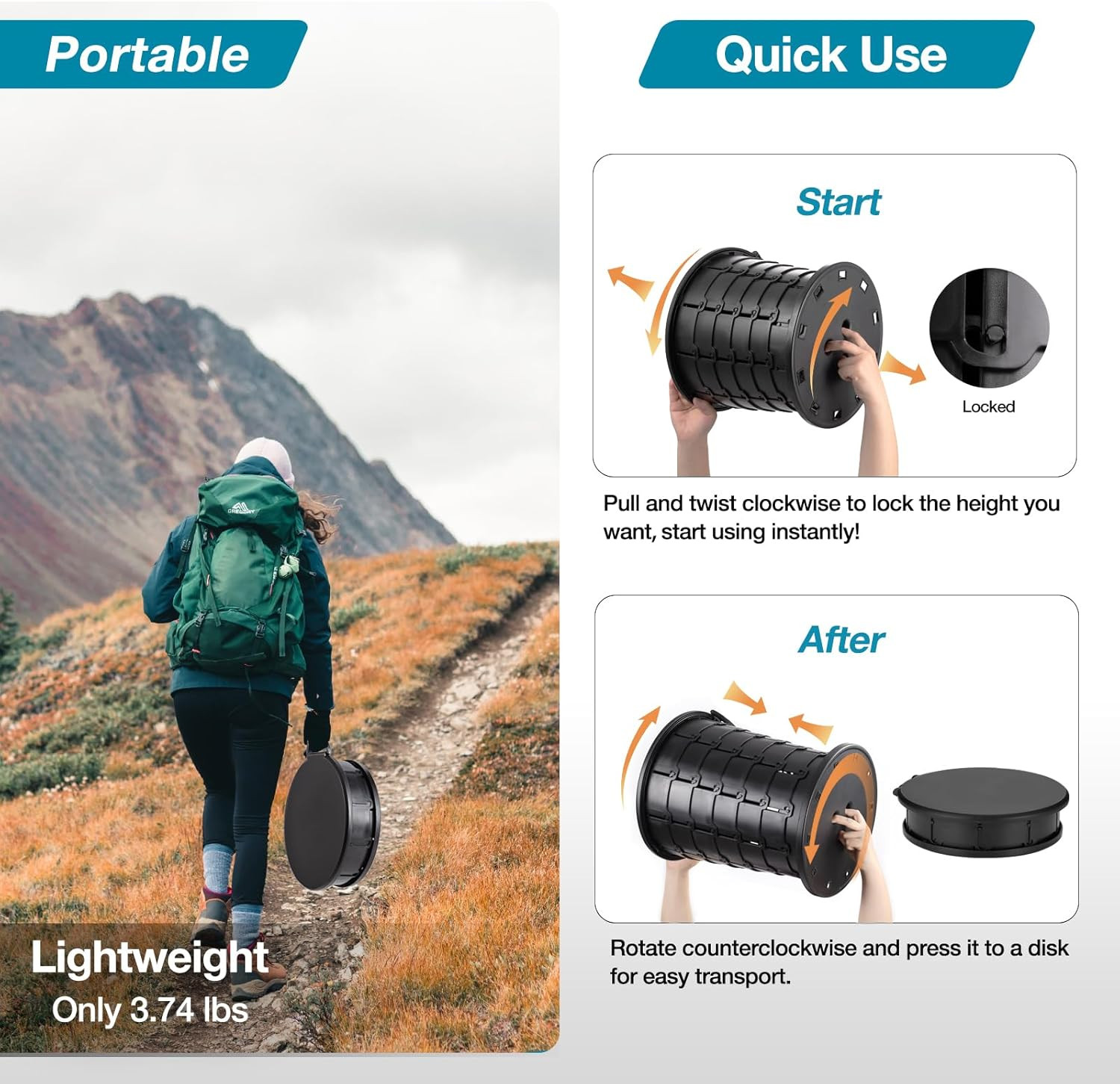 Upgrade Retractable Portable Toilet Travel Toilet Adjustable Height Camping Toil