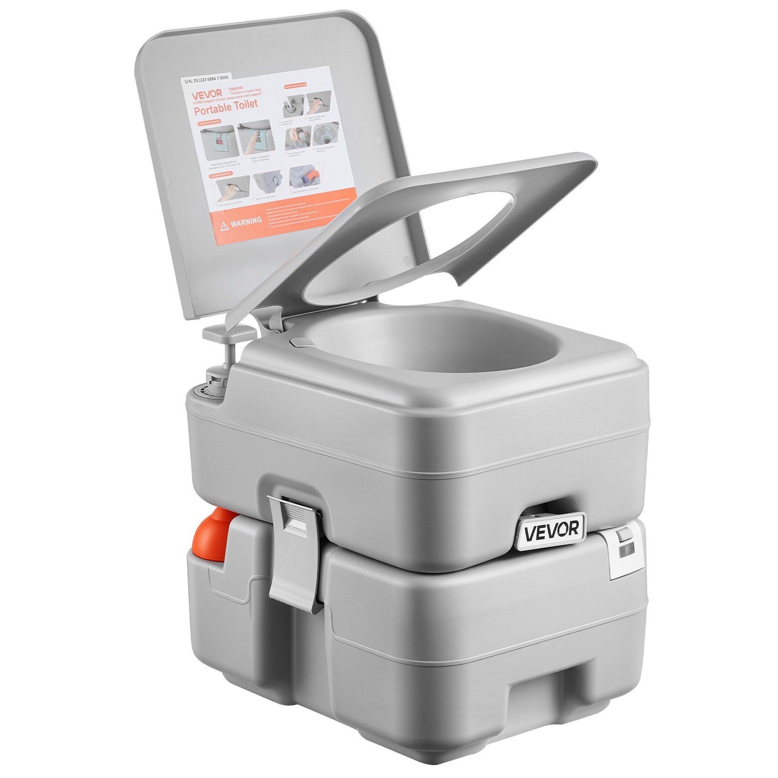 Portable Toilet w/ 5.3gal Tank, 120 Flushes, Odor-Seal Valve & Carry Bag