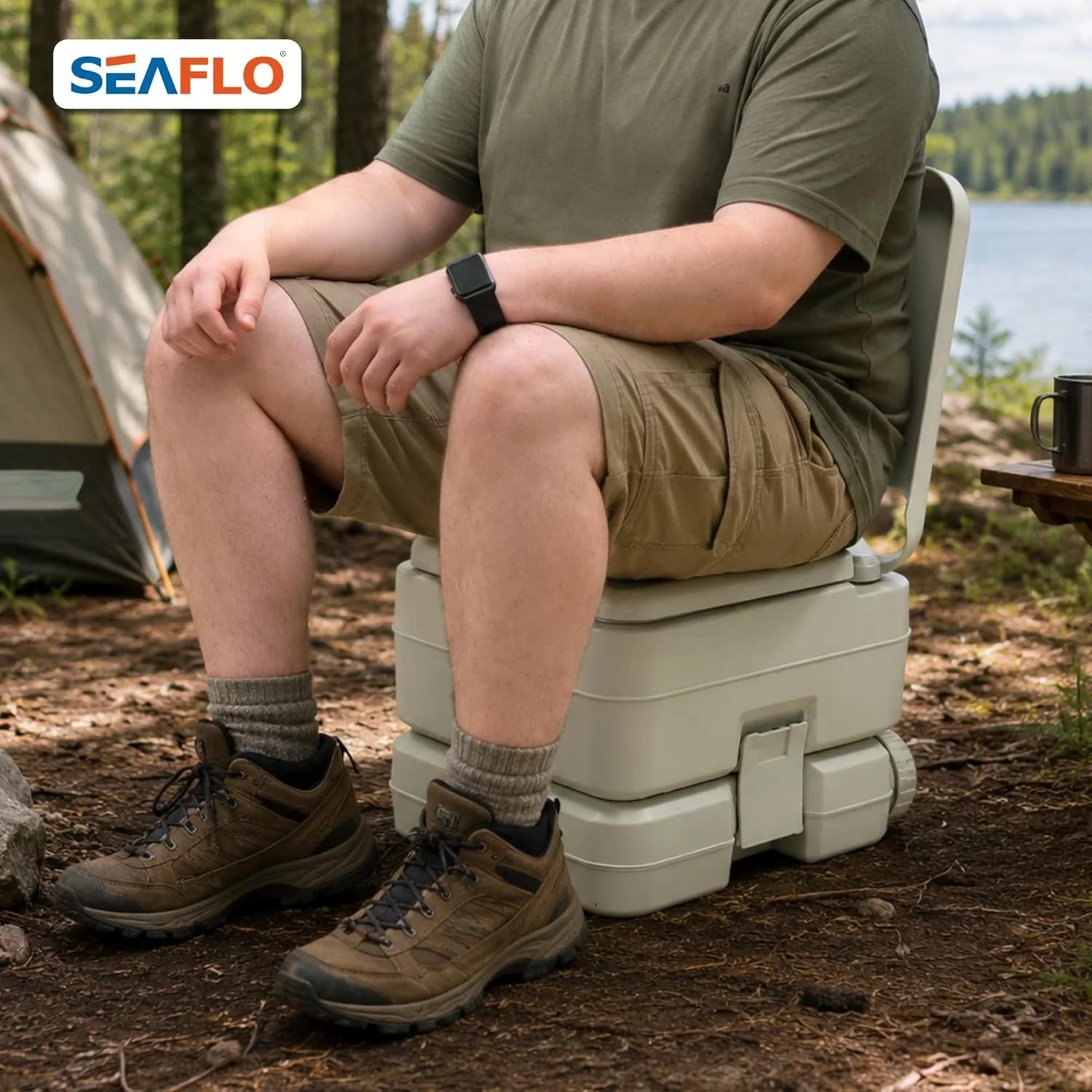 SEAFLO Premium Camping Portable Toilet – 5.8 Gallon Waste 3.43 Gall Fresh Tank (