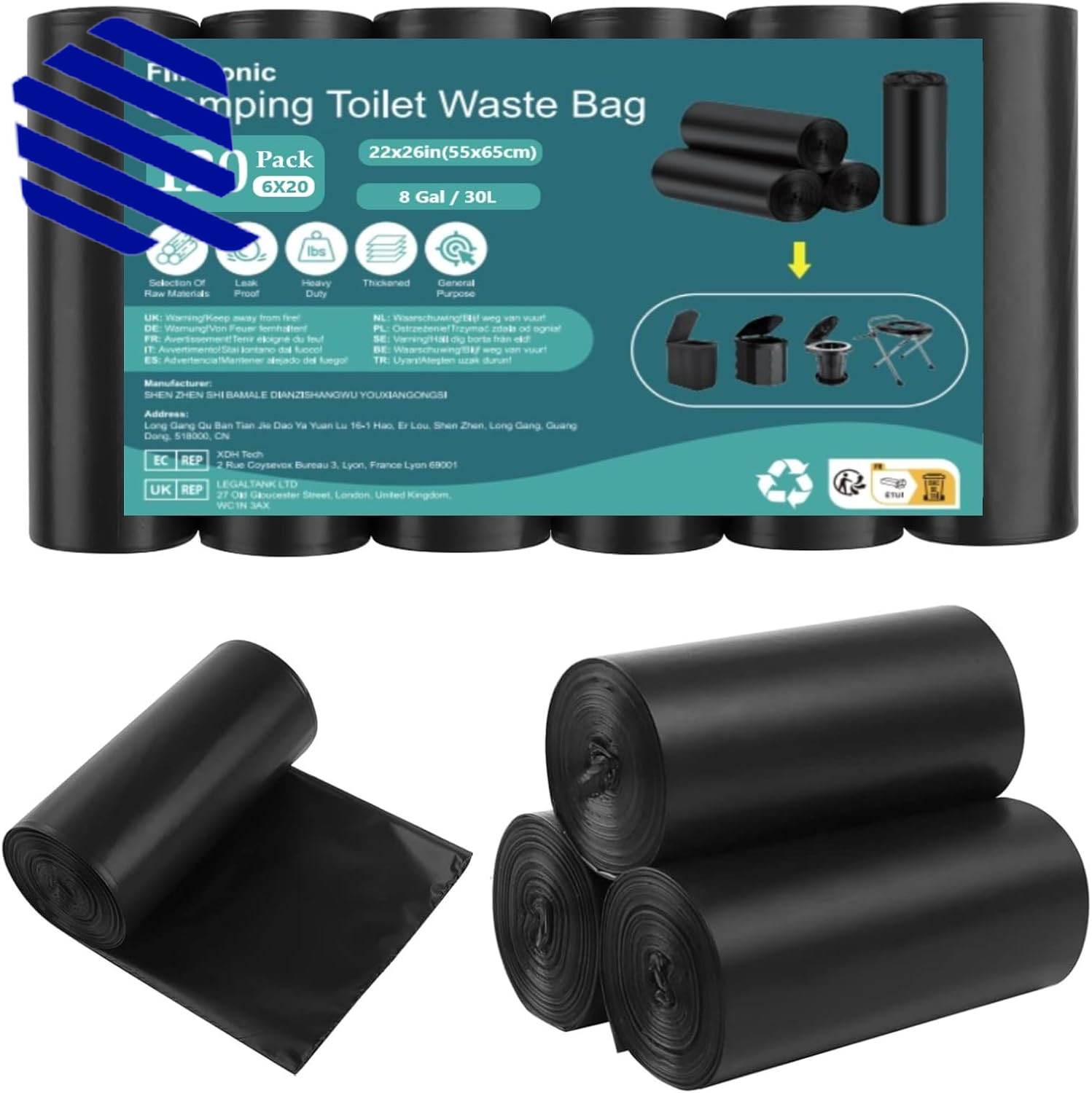 Camping Toilet Bags 120 PCS 6 Roll Portable Toilet Bags Thickened Toilet Waste