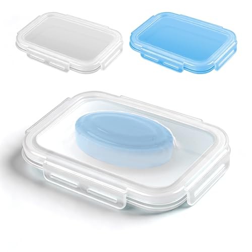 2-Pack Leakproof Travel Soap Case with Lid, Portable Soap Holder, White&blue