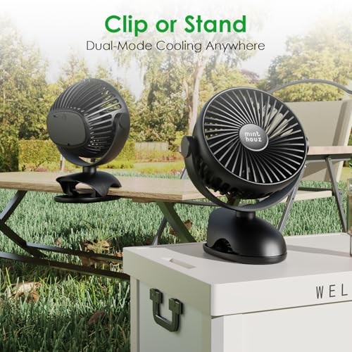Clip on Fan, 8000mAh USB-C Rechargeable Small Desk Fan, 4-Speed 720° Rotation