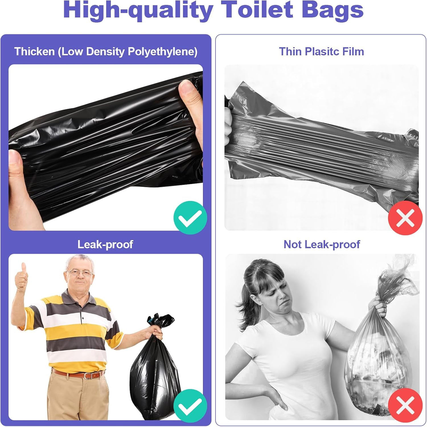 30 Portable Toilet Bags with 30 Poo Gel Set, 8 Gallon Camping Toilet Bags