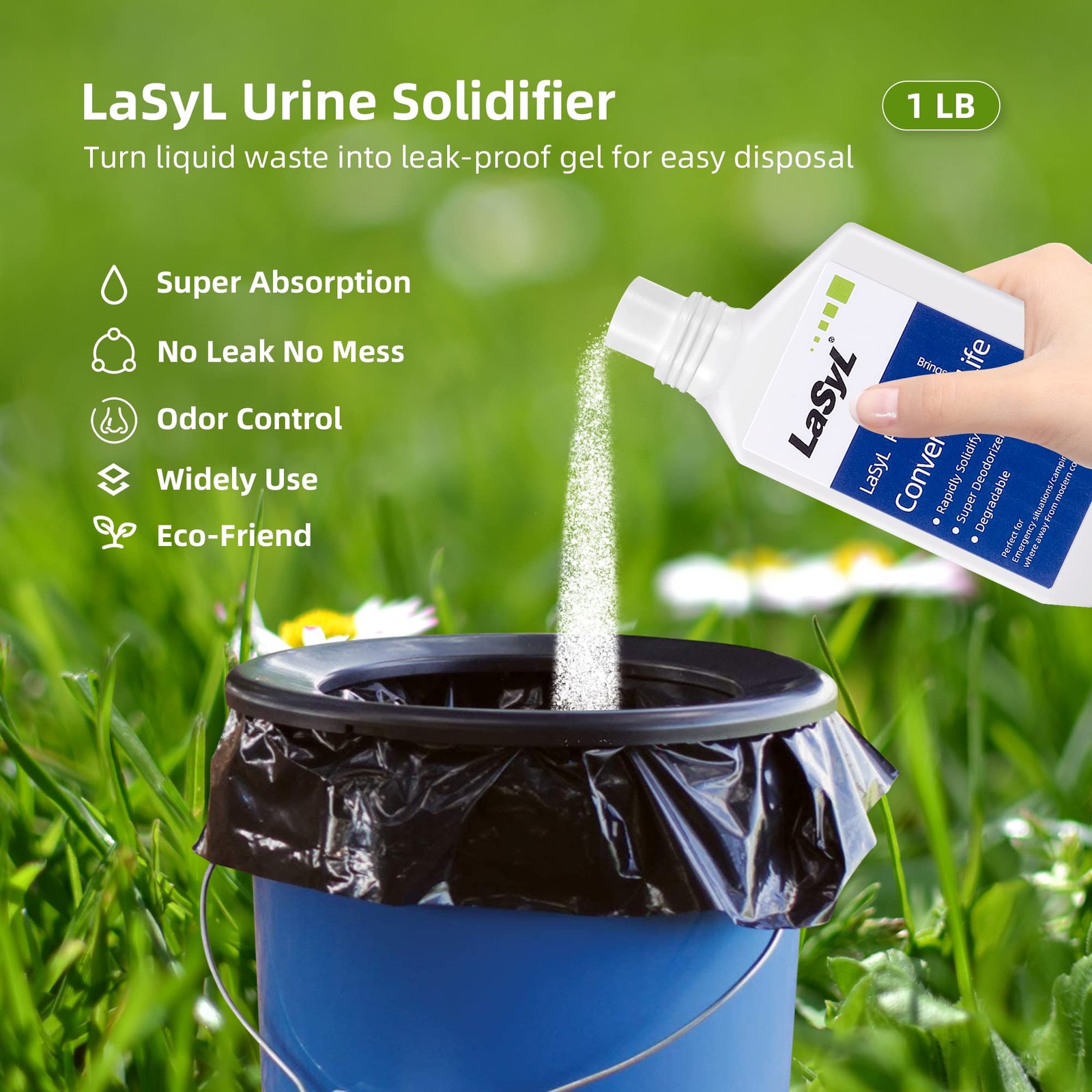 Super Absorbent Powder 50 Use Solidify Body Fluids in 1 Min 1LB for Toilets