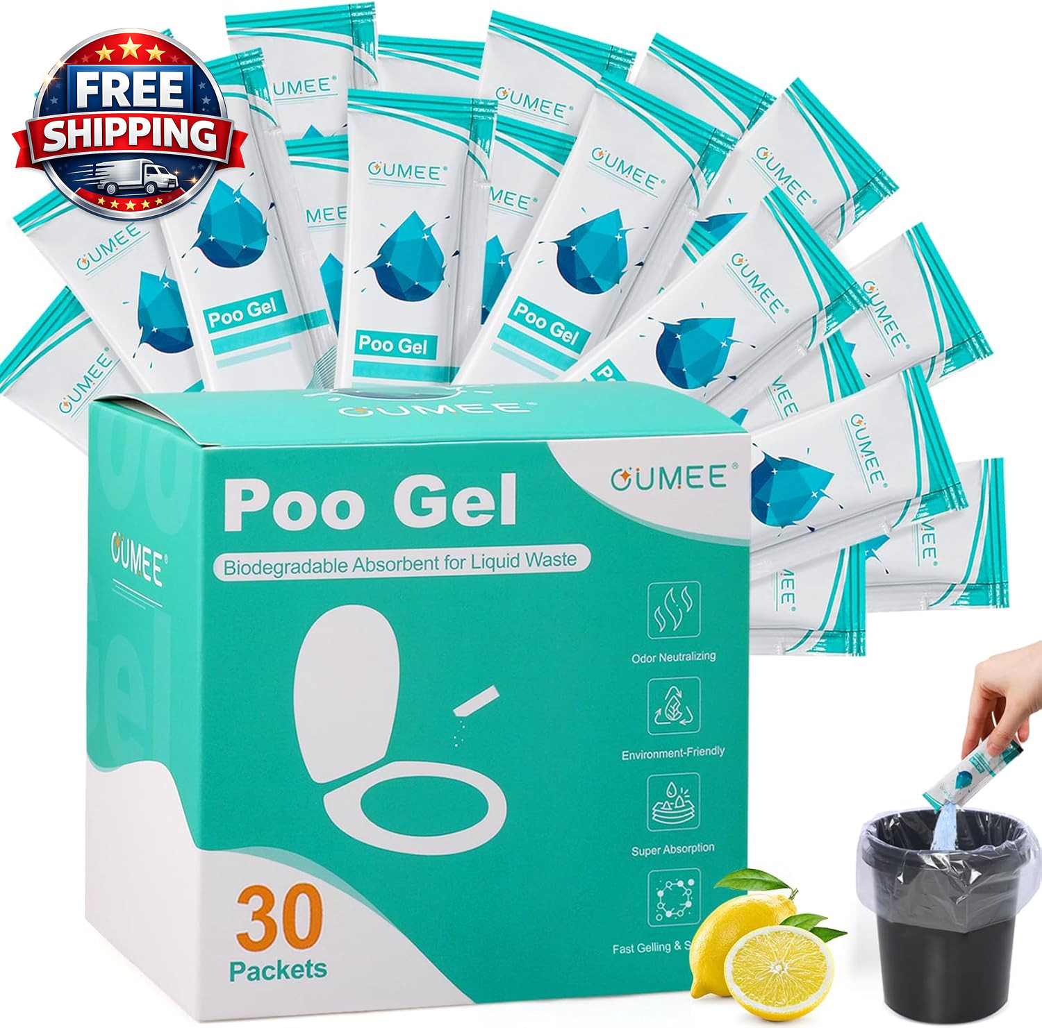 30 PACK Poo Gel for Portable Toilet, Camping Toilet Powder for Potty Bags