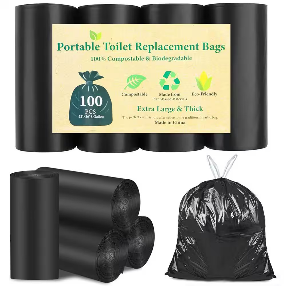 100-Count Biodegradable Portable Toilet Bags for Camping, 8 Gal. Thickened Waste