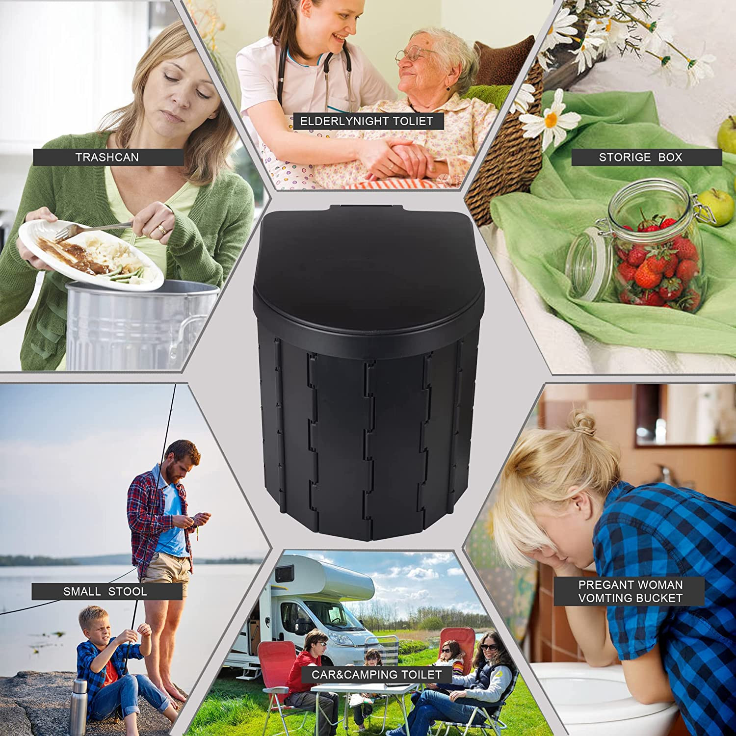 Camping Toilet, Portable Toilet for Adults & Kids, Foldable Potty & Outdoor Emer