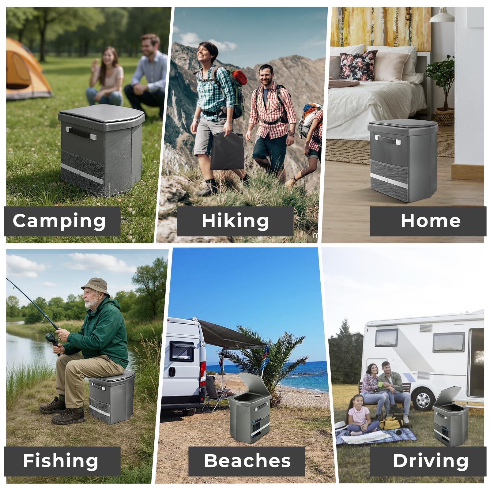 Gray XL 16.5 Inch Portable Toilet Potty Adults Tall Camping RV Carry Bag