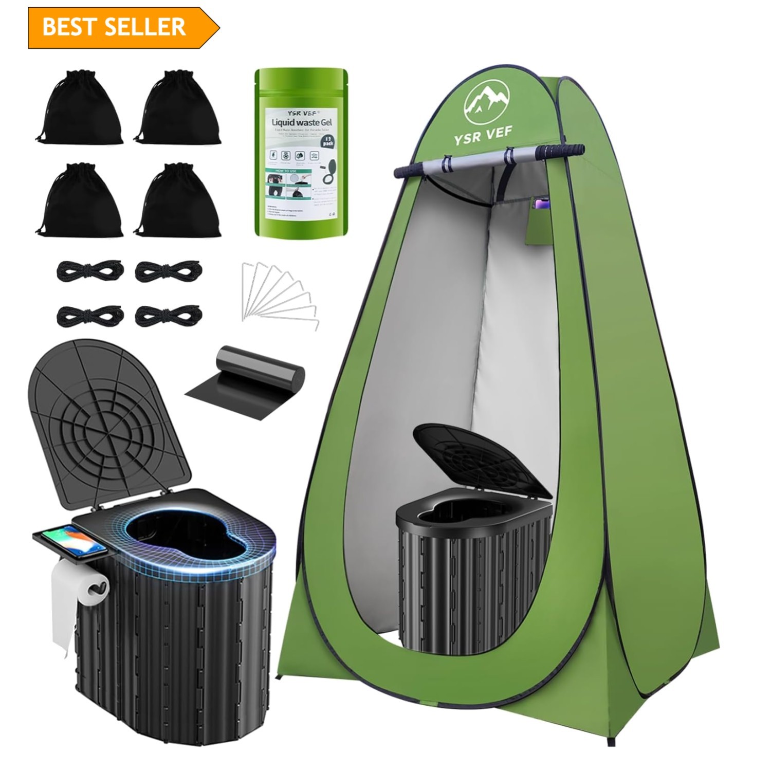 All-In-One Portable Toilet Kit – Privacy Tent, Waste Gel, Ideal for All Ages