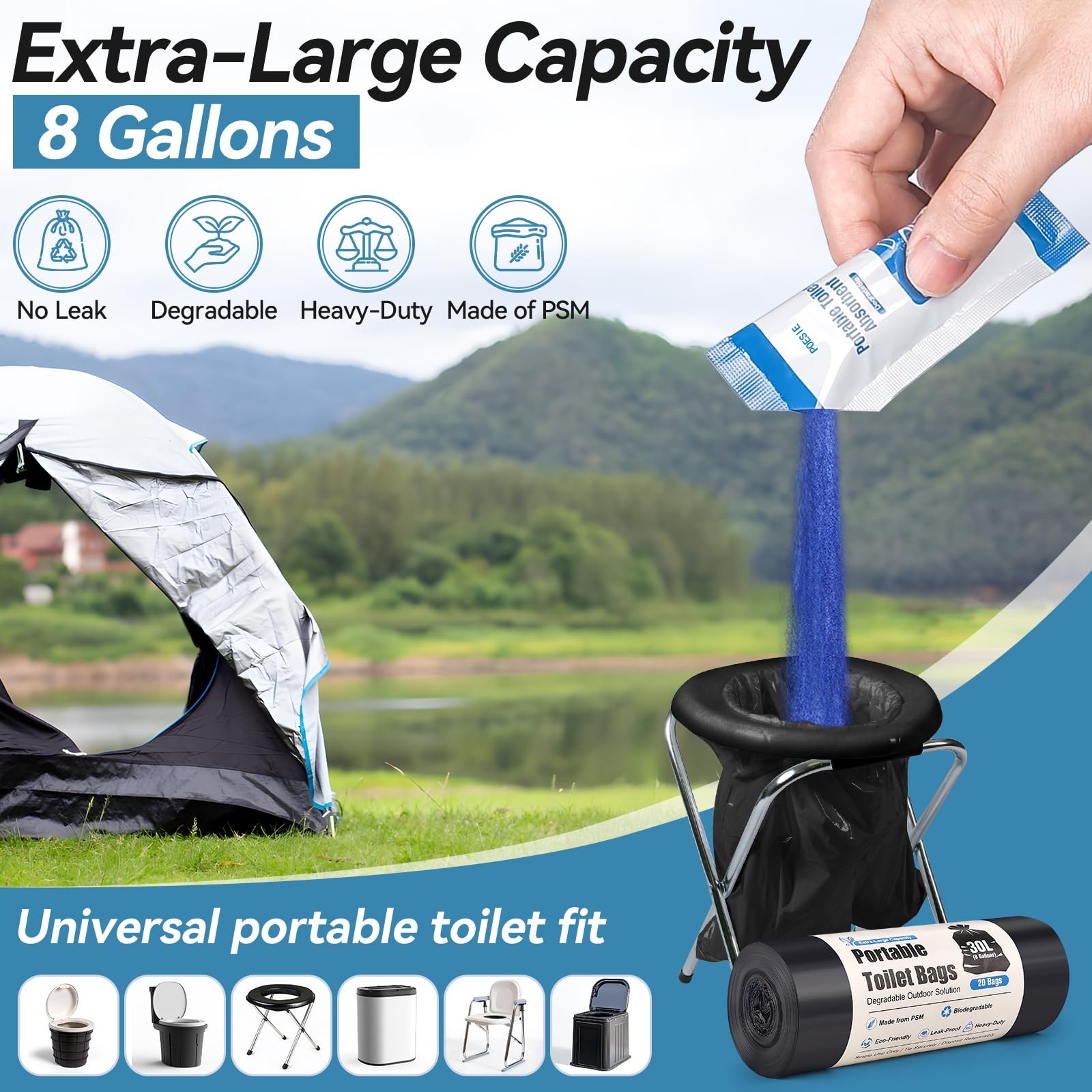 Absorbent Gel Toilet Bags Set, 8 Gallon Compostable Portable Toilet Bags with…