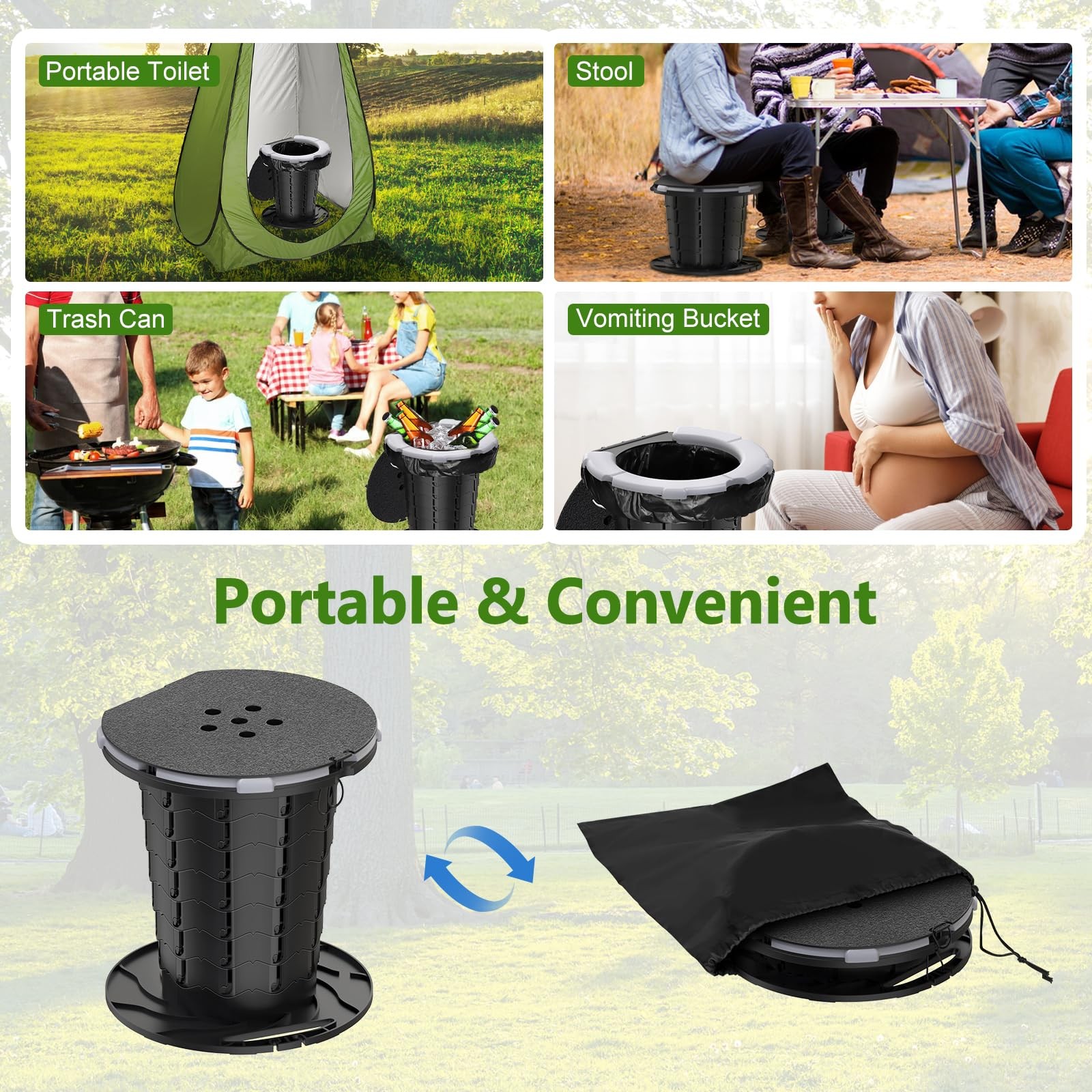 Upgraded Retractable Portable Toilet with Soft Cushioned Seat, 350LBS Foldabl…