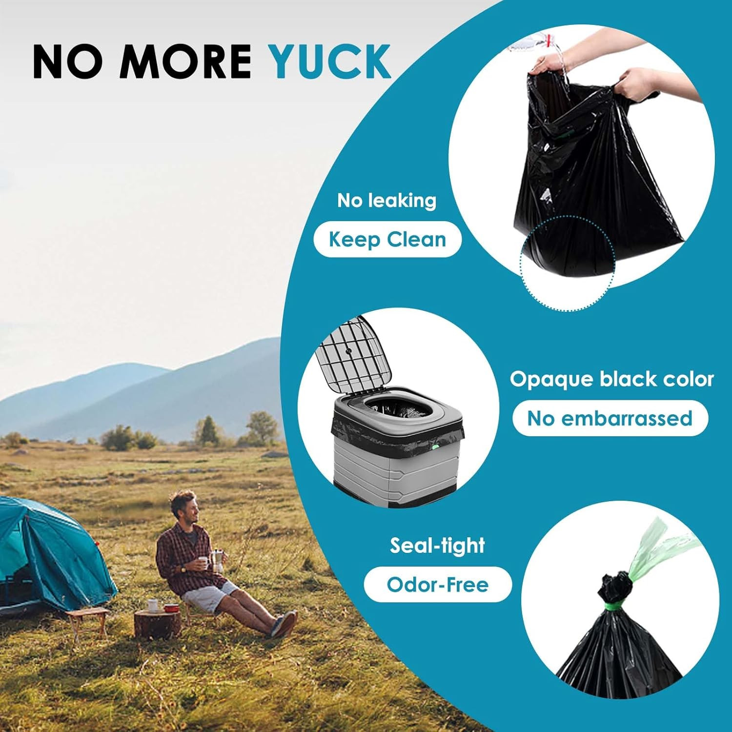 Portable Toilet Bags Drawstring 8 Gallon Camping Toilet Bags Toilet Waste Bags L