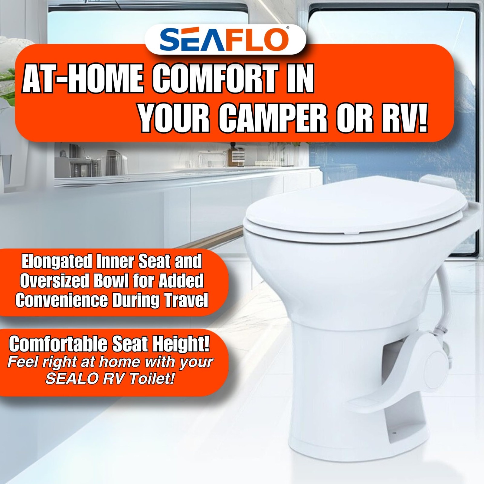 SEAFLO Ceramic Residential Height Camper/RV Toilet with Sprayer Attachment
