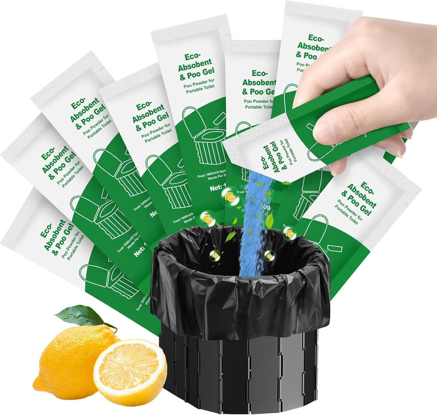 Poo Gel for Portable Toilet for Camping – 20 Packs Camping Toilet Bags Lemon Eco