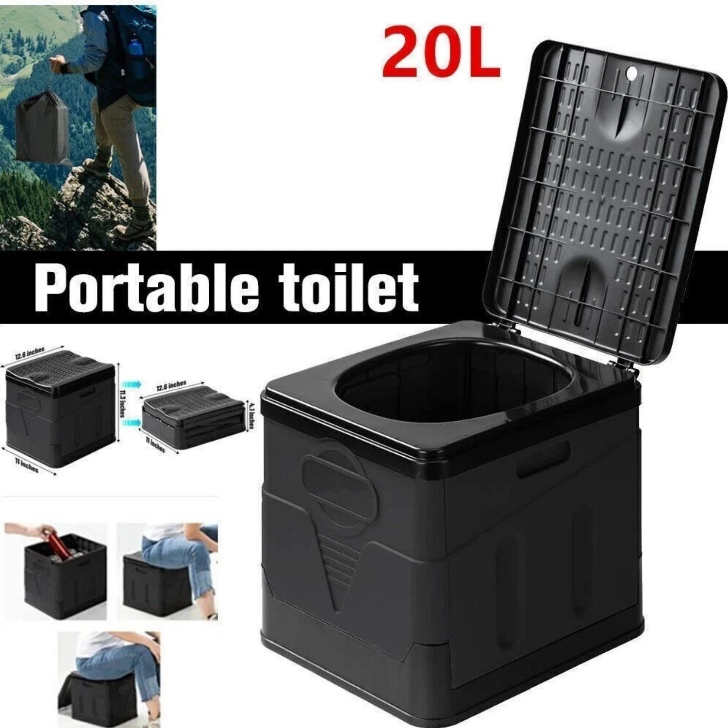 20L Portable Folding Toilet Car Outdoor Travel Potty for Camping Hiking Beach ;