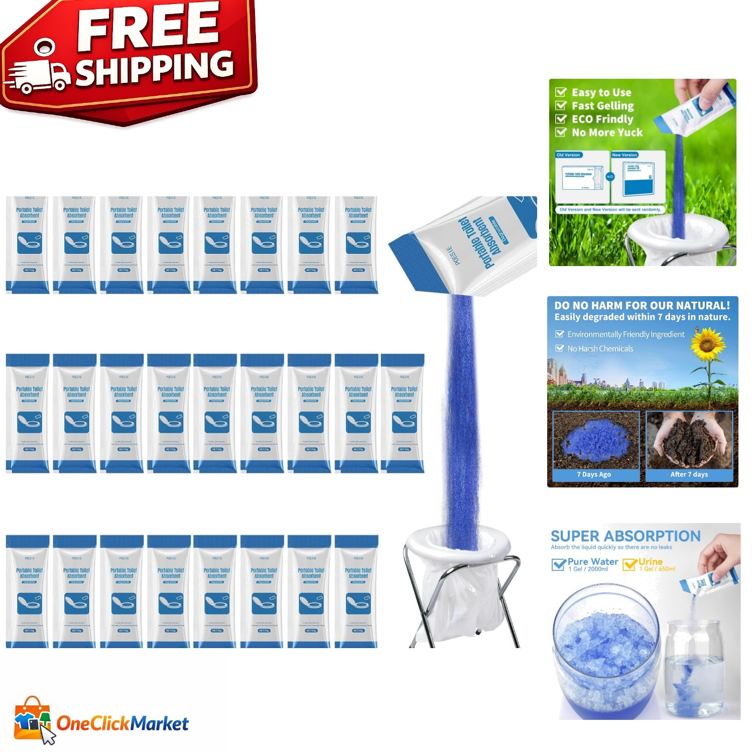 Eco-Friendly 25 Pack Camping Toilet Gel Powder – Solidifies Waste Effortlessly