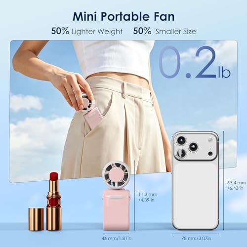 Small Portable Handheld Turbo Fan, 0.2 lb & 12 Hrs Cooling Personal Fans, Pink