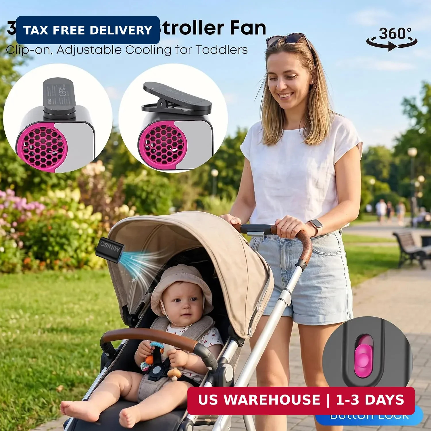 MINISO Clip On Fan Portable, 5-Speed 19500 RPM Strong Airflow Stroller Fan | Per
