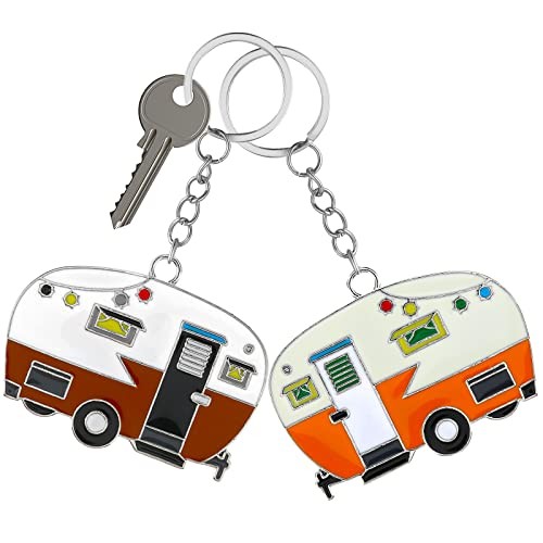 Thinp 2 Pieces Camper Keychain, RV Camper Keyring Accessories for Yellow+brown